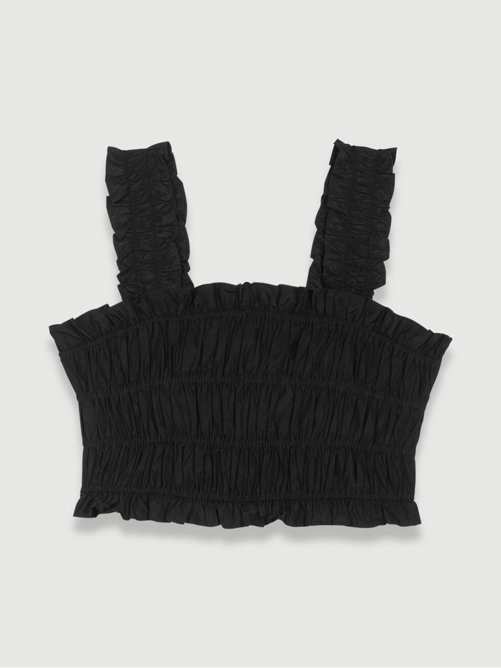 Maje Black Smocked Ruffle Strap Crop Top FINAL SALE
